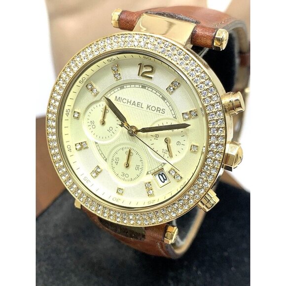 Michael Kors Women's Watch MK2249 Parker Quartz Gold Dial Leather Band 39mm - Picture 1 of 13